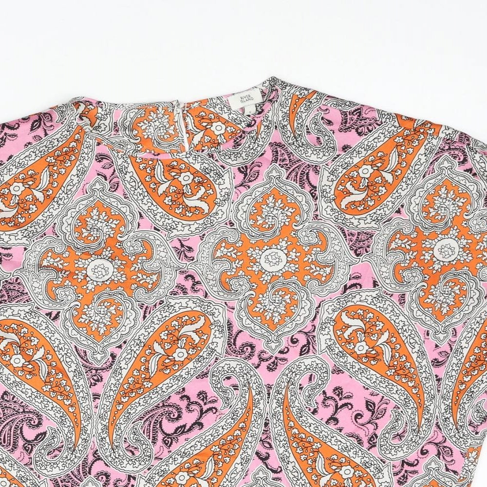 River Island Womens Multicoloured Paisley Polyester Basic Blouse Size S Round Neck