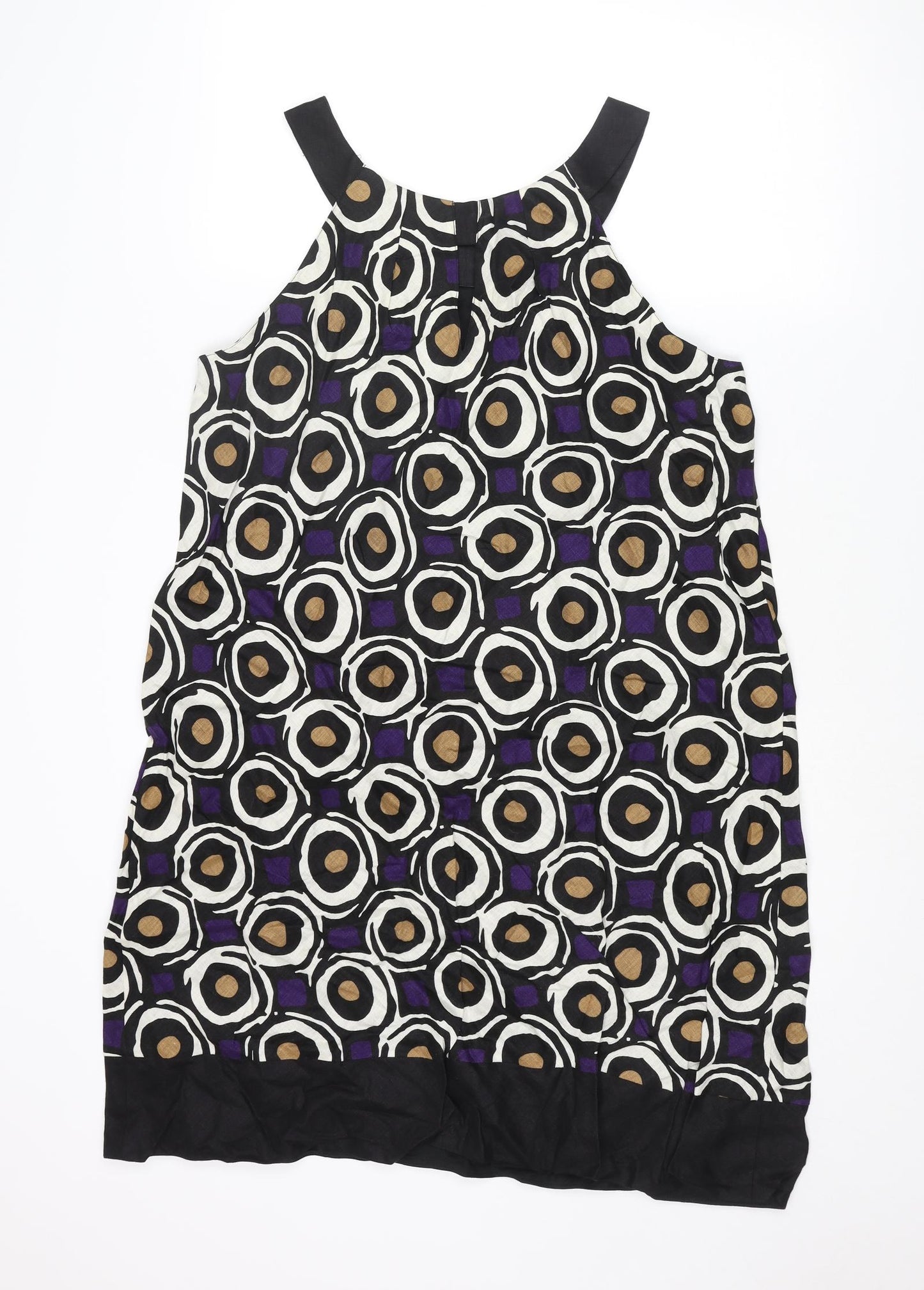 Hobbs Womens Multicoloured Geometric Linen Shirt Dress Size 16 Round Neck Pullover