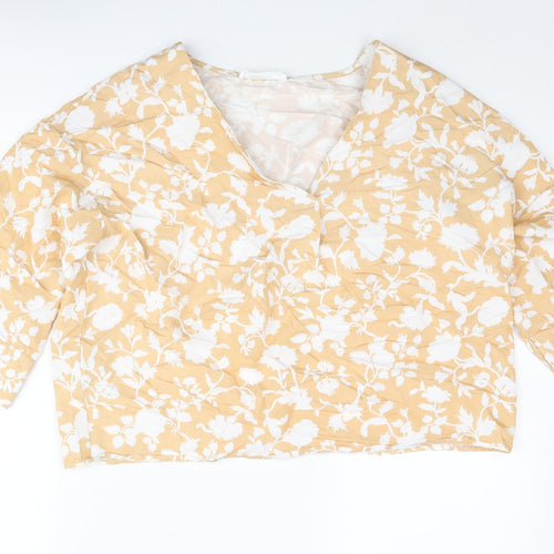 Mango Womens Beige Floral Viscose Basic Blouse Size M V-Neck
