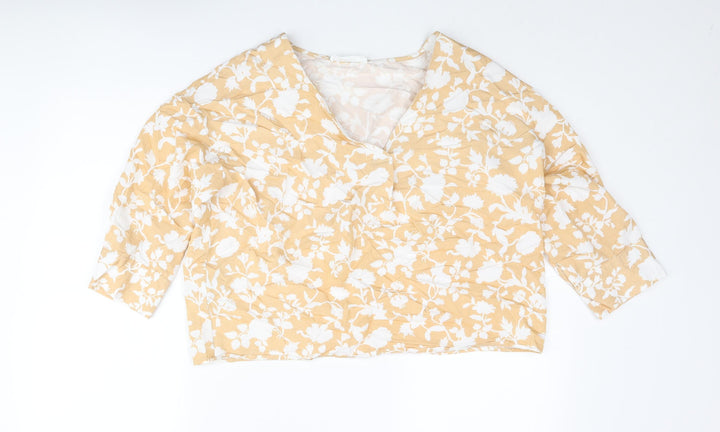 Mango Womens Beige Floral Viscose Basic Blouse Size M V-Neck