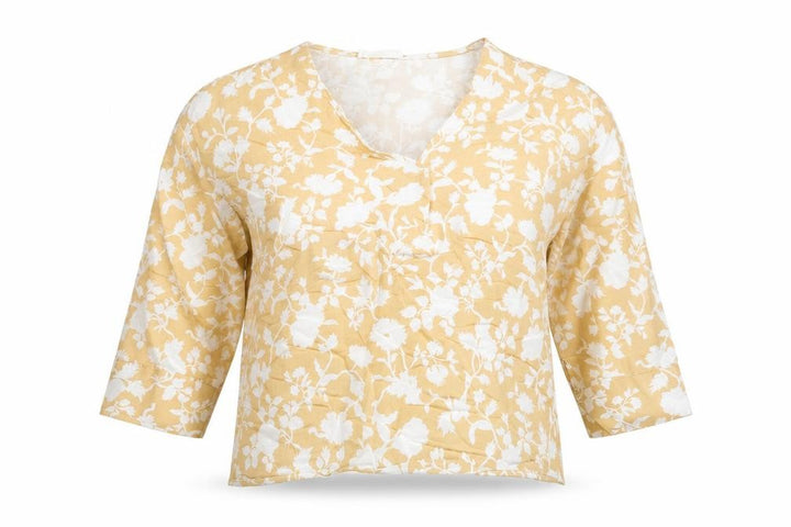 Mango Womens Beige Floral Viscose Basic Blouse Size M V-Neck