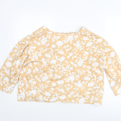 Mango Womens Beige Floral Viscose Basic Blouse Size M V-Neck