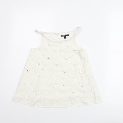 Autograph Girls White Geometric Polyester Camisole Blouse Size 7-8 Years Round Neck Button - Beading