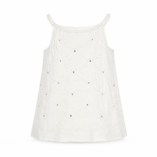 Autograph Girls White Geometric Polyester Camisole Blouse Size 7-8 Years Round Neck Button - Beading