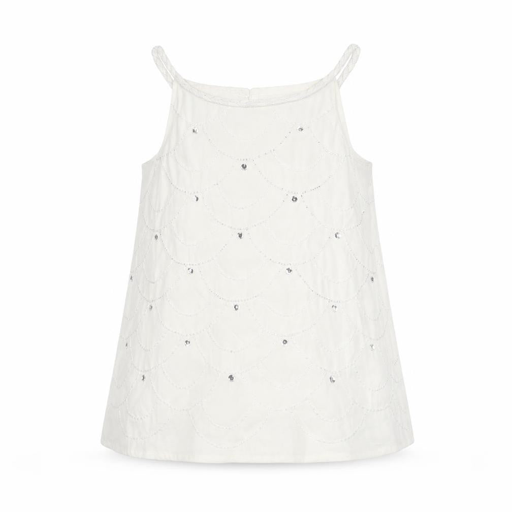 Autograph Girls White Geometric Polyester Camisole Blouse Size 7-8 Years Round Neck Button - Beading