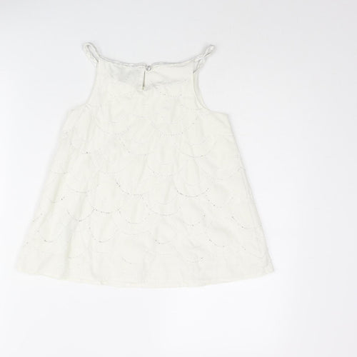 Autograph Girls White Geometric Polyester Camisole Blouse Size 7-8 Years Round Neck Button - Beading