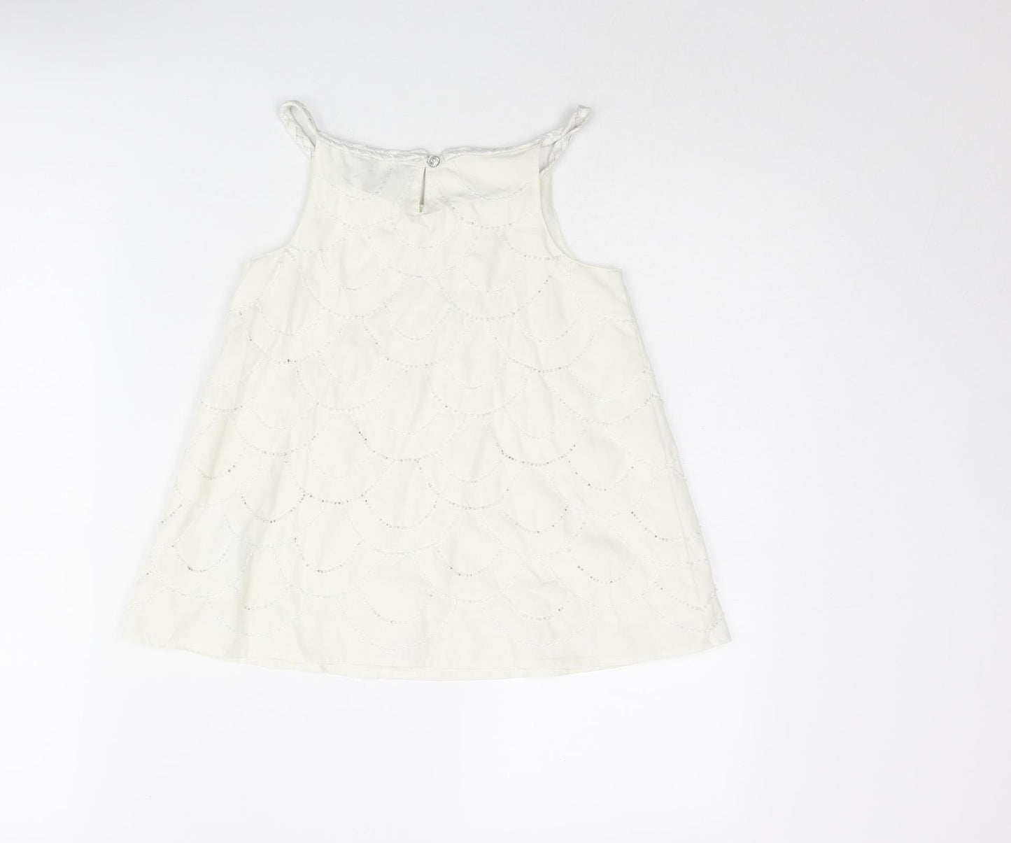 Autograph Girls White Geometric Polyester Camisole Blouse Size 7-8 Years Round Neck Button - Beading