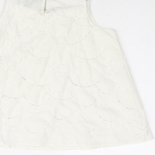 Autograph Girls White Geometric Polyester Camisole Blouse Size 7-8 Years Round Neck Button - Beading