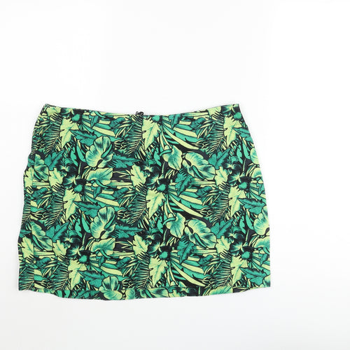 Divided by H&M Womens Green Geometric Cotton Mini Skirt Size 12 Zip - Leaf Pattern