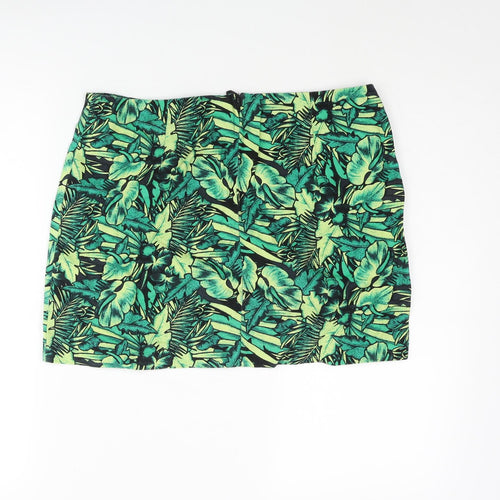 Divided by H&M Womens Green Geometric Cotton Mini Skirt Size 12 Zip - Leaf Pattern