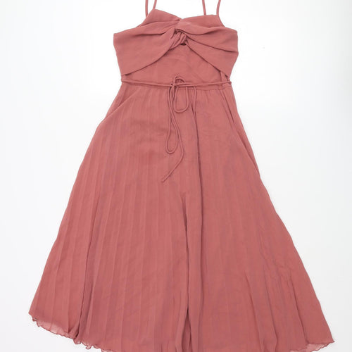 ASOS Womens Pink Polyester Fit & Flare Size 8 Sweetheart Zip - Pleated Twist Front