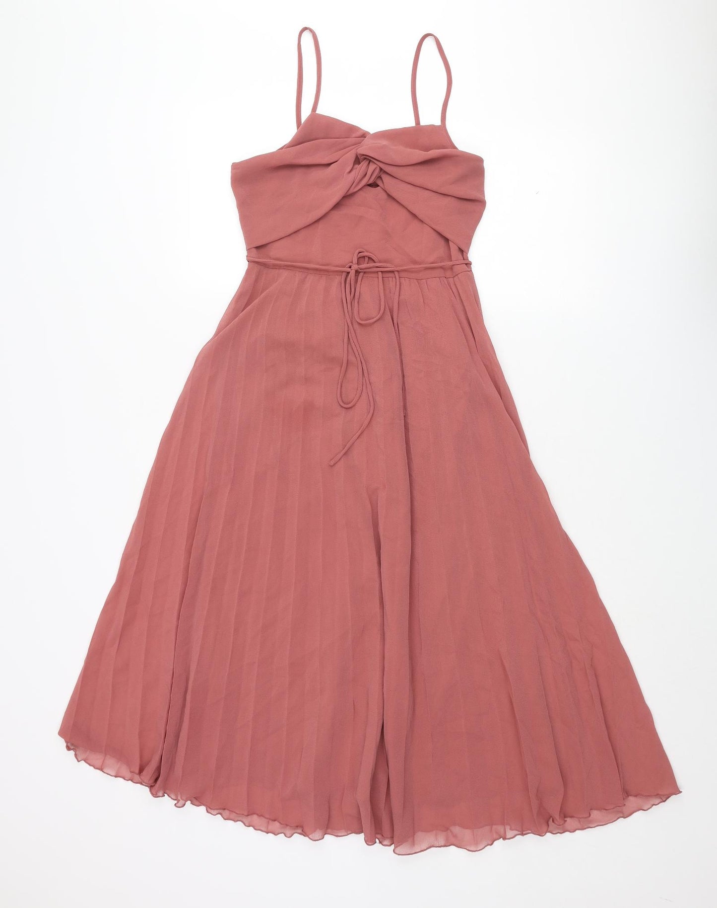 ASOS Womens Pink Polyester Fit & Flare Size 8 Sweetheart Zip - Pleated Twist Front