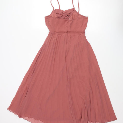 ASOS Womens Pink Polyester Fit & Flare Size 8 Sweetheart Zip - Pleated Twist Front