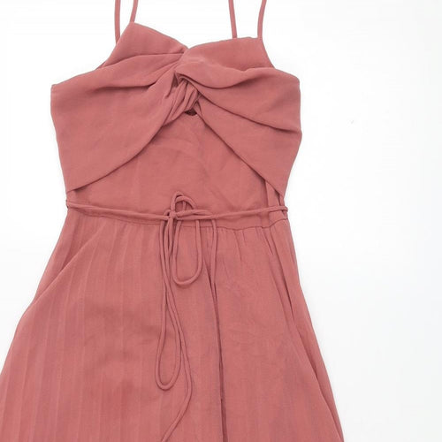 ASOS Womens Pink Polyester Fit & Flare Size 8 Sweetheart Zip - Pleated Twist Front