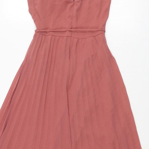 ASOS Womens Pink Polyester Fit & Flare Size 8 Sweetheart Zip - Pleated Twist Front