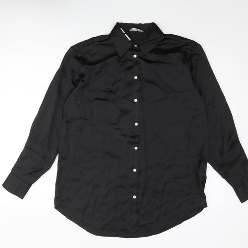 Zara Womens Black Polyester Basic Button-Up Size S Collared