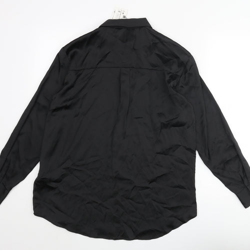 Zara Womens Black Polyester Basic Button-Up Size S Collared