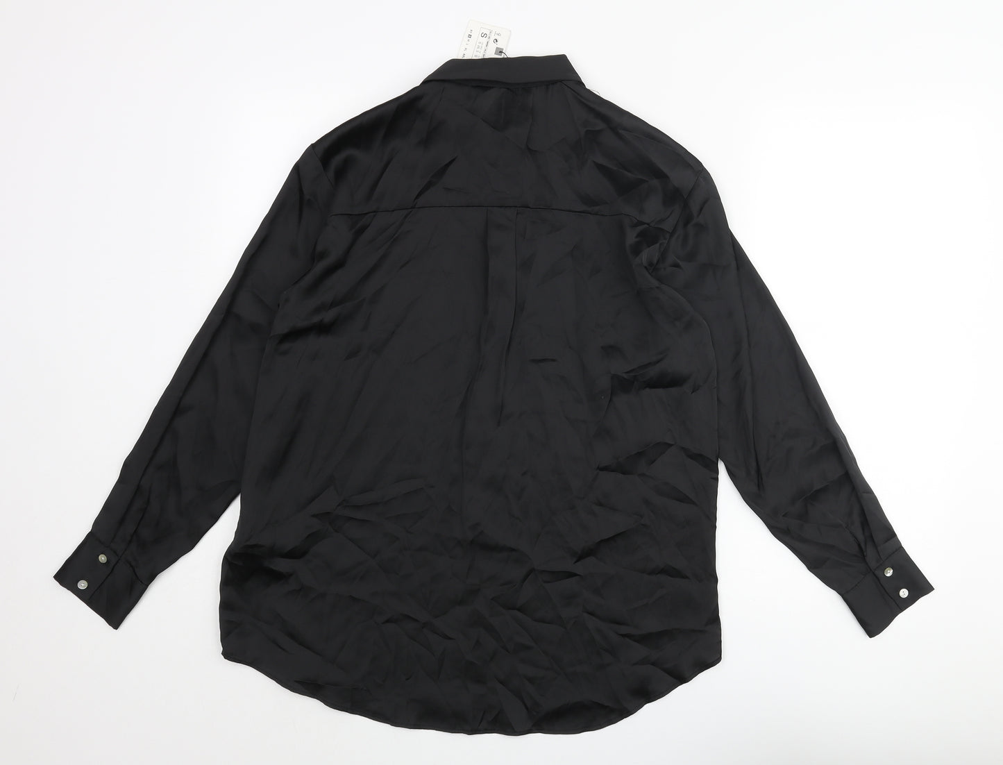 Zara Womens Black Polyester Basic Button-Up Size S Collared