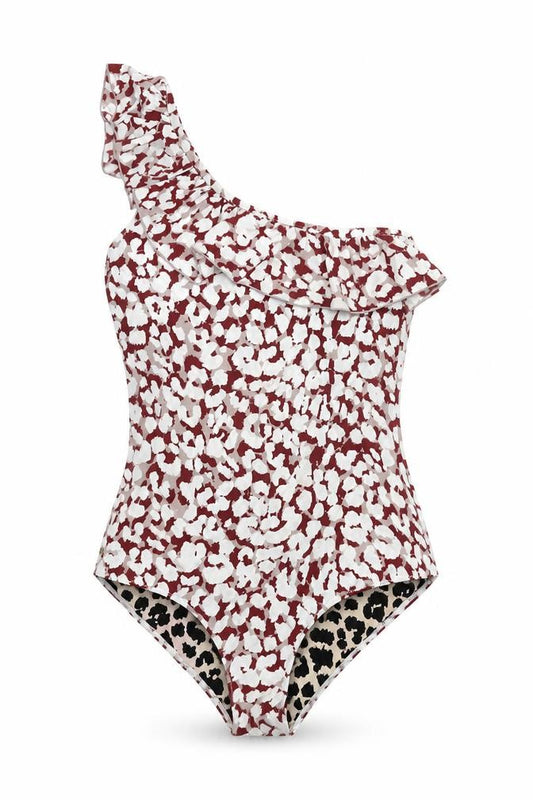 Front view of Love Stories women’s multicoloured animal print polyamide one piece, size UK 6