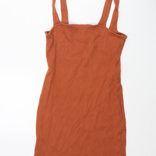 ASOS Womens Brown Cotton Tank Dress Size 10 Square Neck Pullover - Ribbed