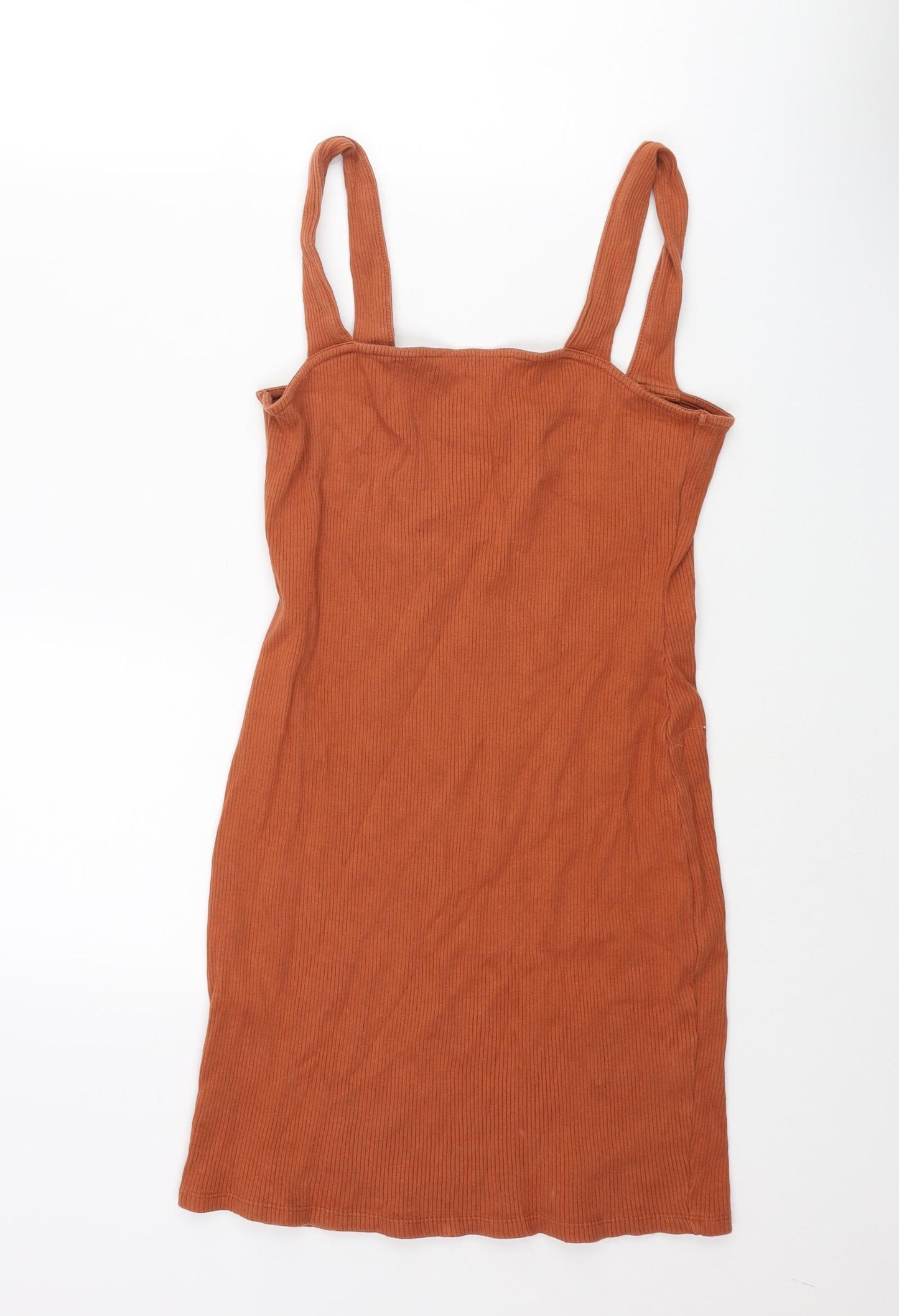ASOS Womens Brown Cotton Tank Dress Size 10 Square Neck Pullover - Ribbed