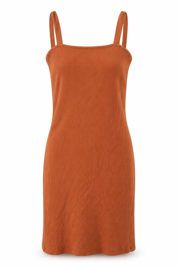 ASOS Womens Brown Cotton Tank Dress Size 10 Square Neck Pullover - Ribbed