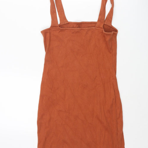 ASOS Womens Brown Cotton Tank Dress Size 10 Square Neck Pullover - Ribbed