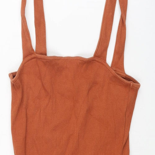ASOS Womens Brown Cotton Tank Dress Size 10 Square Neck Pullover - Ribbed