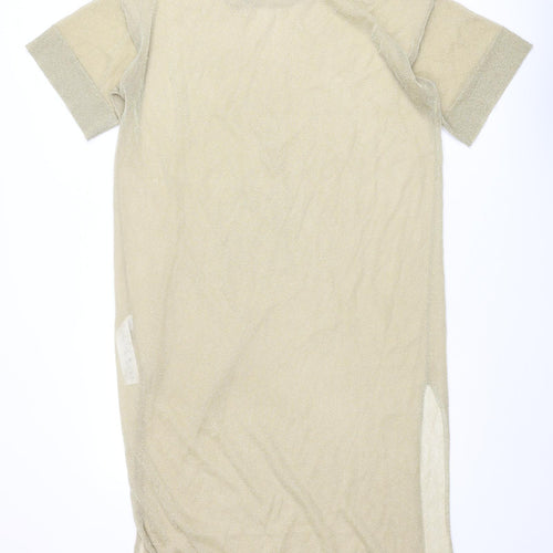 Zara Womens Gold Polyamide Jumper Dress Size S Round Neck Pullover
