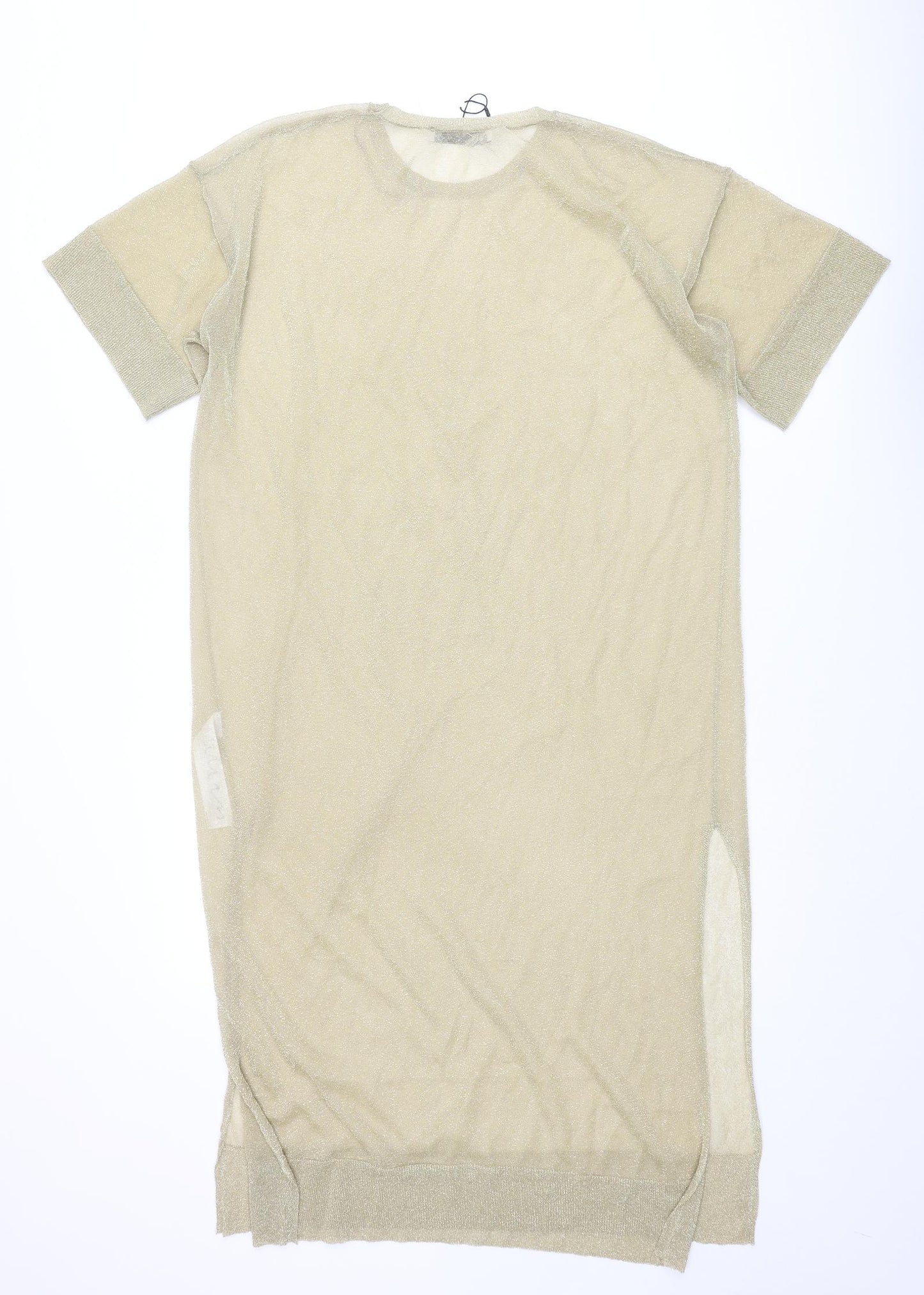 Zara Womens Gold Polyamide Jumper Dress Size S Round Neck Pullover