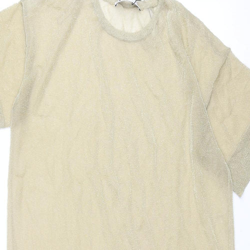 Zara Womens Gold Polyamide Jumper Dress Size S Round Neck Pullover