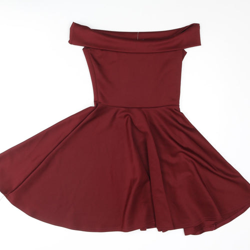 Boohoo Womens Red Polyester A-Line Size 8 Off the Shoulder Pullover