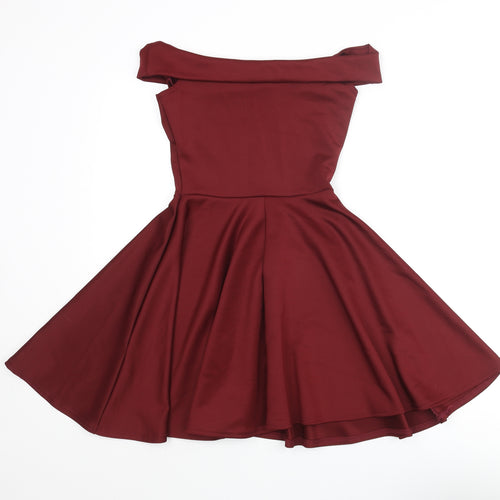 Boohoo Womens Red Polyester A-Line Size 8 Off the Shoulder Pullover