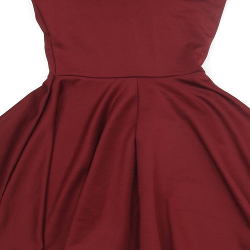 Boohoo Womens Red Polyester A-Line Size 8 Off the Shoulder Pullover