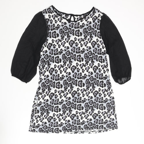 NEXT Womens Grey Animal Print Polyester Shift Size 20 Round Neck Button - Leopard Print
