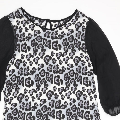 NEXT Womens Grey Animal Print Polyester Shift Size 20 Round Neck Button - Leopard Print