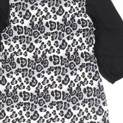 NEXT Womens Grey Animal Print Polyester Shift Size 20 Round Neck Button - Leopard Print