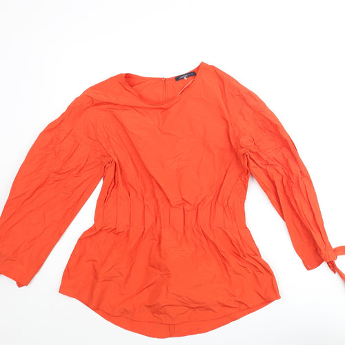 Marks and Womens Orange Polyester Basic Blouse Size 10 Round Neck - Bow Rouched