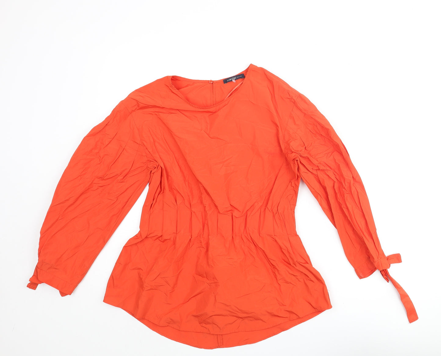Marks and Womens Orange Polyester Basic Blouse Size 10 Round Neck - Bow Rouched