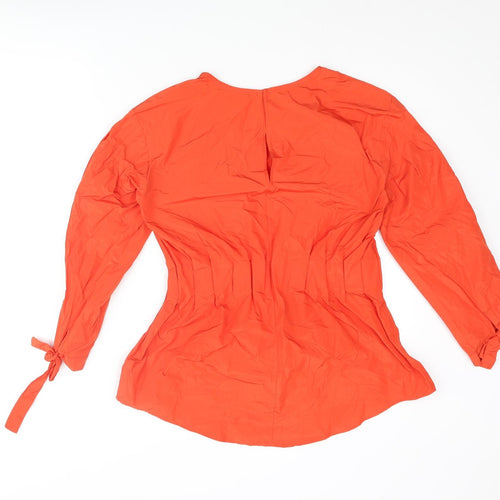 Marks and Womens Orange Polyester Basic Blouse Size 10 Round Neck - Bow Rouched