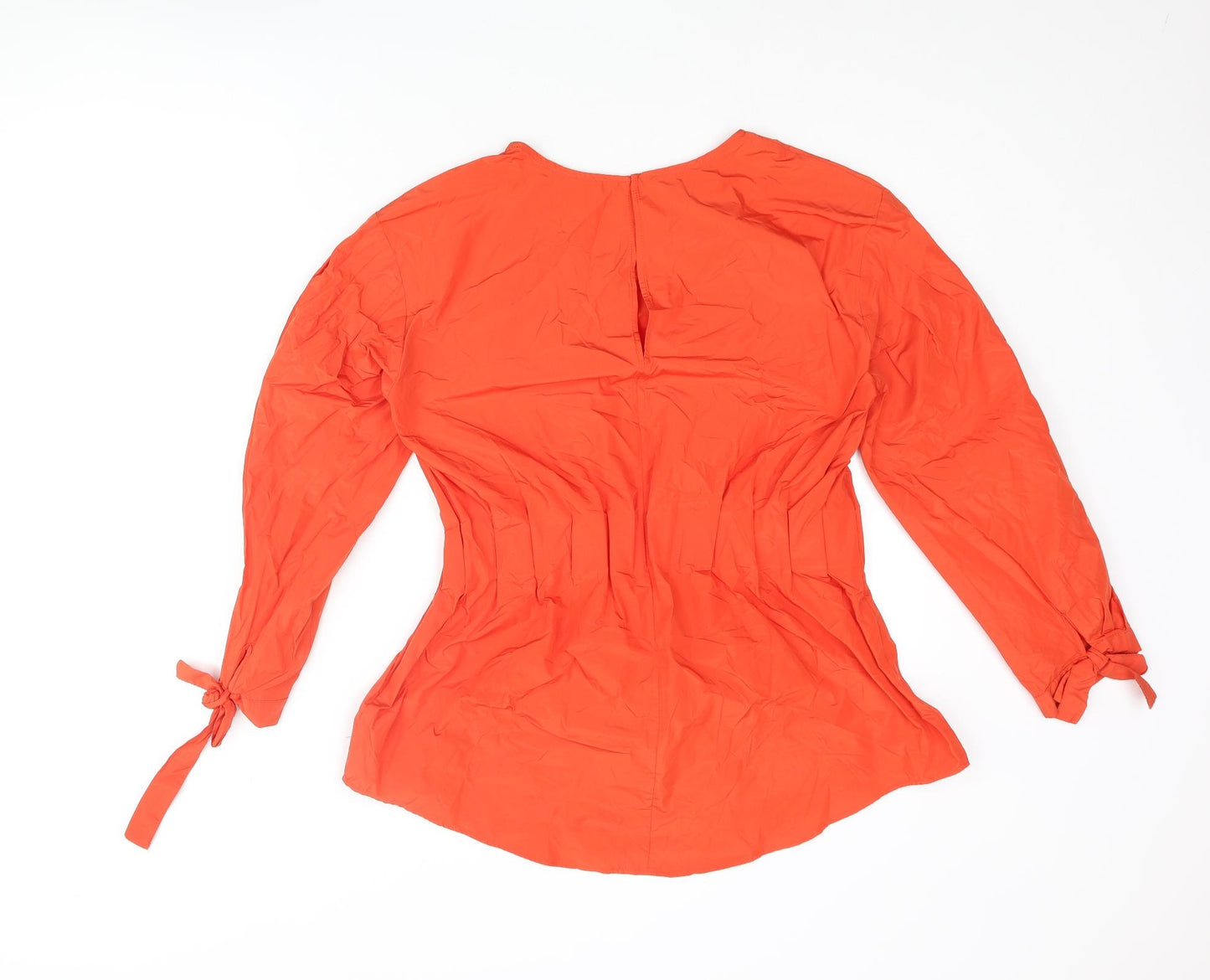 Marks and Womens Orange Polyester Basic Blouse Size 10 Round Neck - Bow Rouched