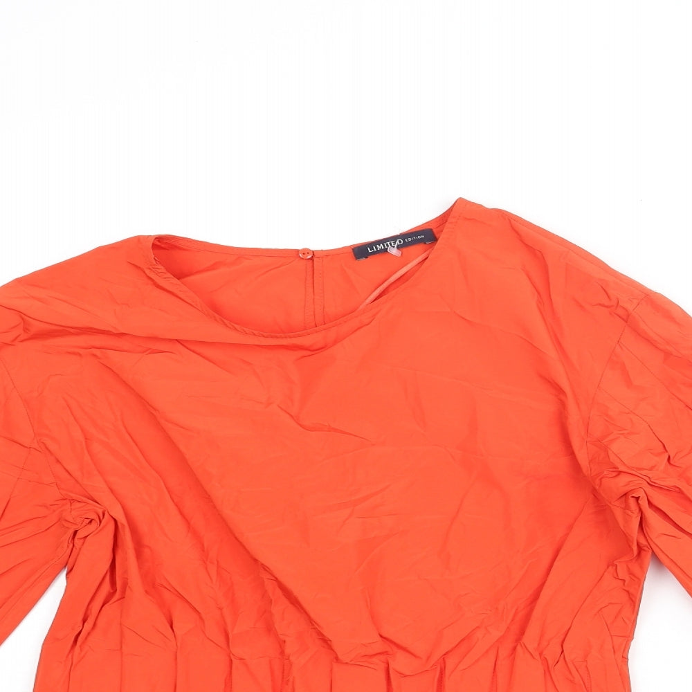 Marks and Womens Orange Polyester Basic Blouse Size 10 Round Neck - Bow Rouched