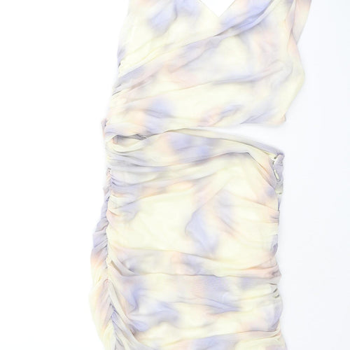 Zara Womens Multicoloured Tie Dye Polyester Bodycon Size XS Round Neck Zip - Rouched Cut Out