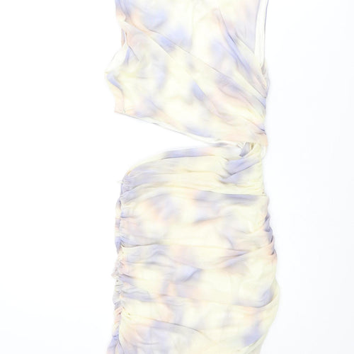 Zara Womens Multicoloured Tie Dye Polyester Bodycon Size XS Round Neck Zip - Rouched Cut Out
