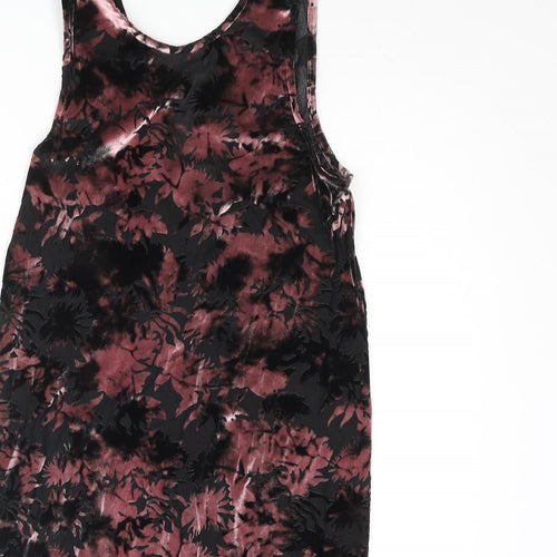 Topshop Womens Pink Floral Polyester Mini Size 8 Round Neck Pullover - Fringe Hem