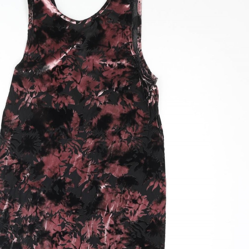 Topshop Womens Pink Floral Polyester Mini Size 8 Round Neck Pullover - Fringe Hem