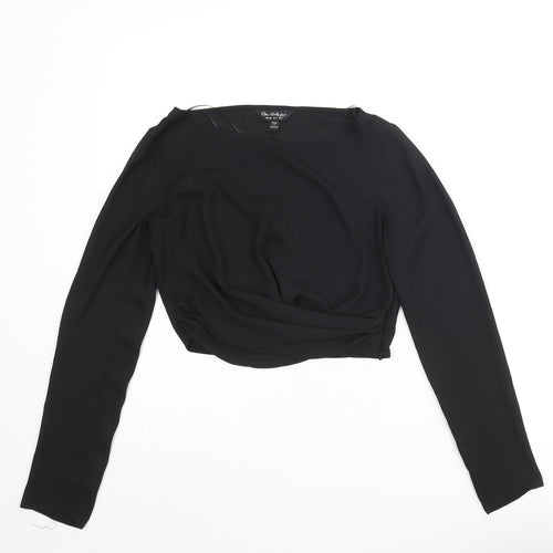 Miss Selfridge Womens Black Polyester Cropped Blouse Size 6 Round Neck