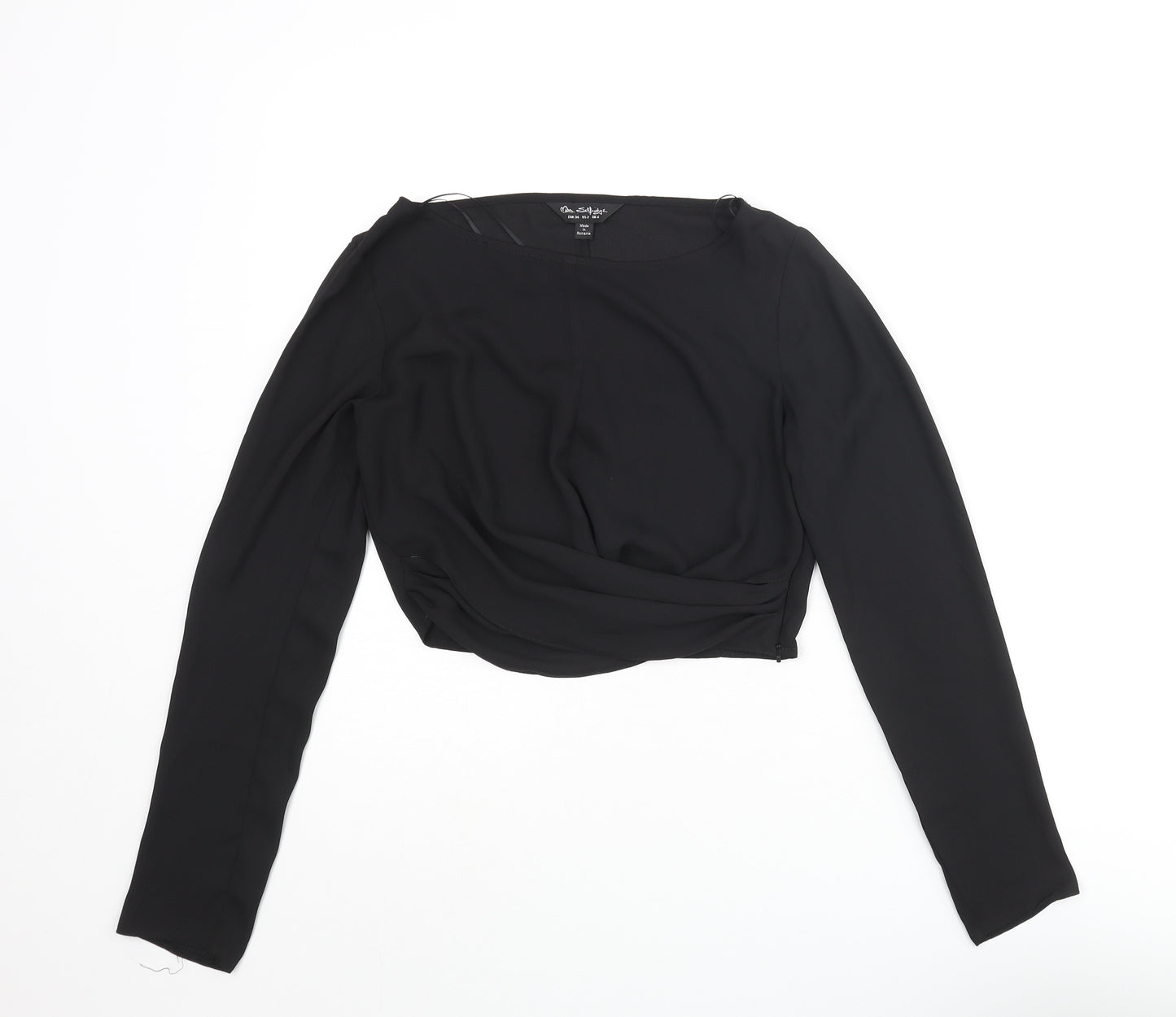 Miss Selfridge Womens Black Polyester Cropped Blouse Size 6 Round Neck