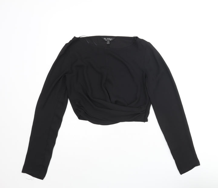 Miss Selfridge Womens Black Polyester Cropped Blouse Size 6 Round Neck