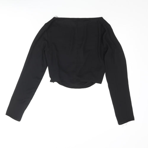 Miss Selfridge Womens Black Polyester Cropped Blouse Size 6 Round Neck
